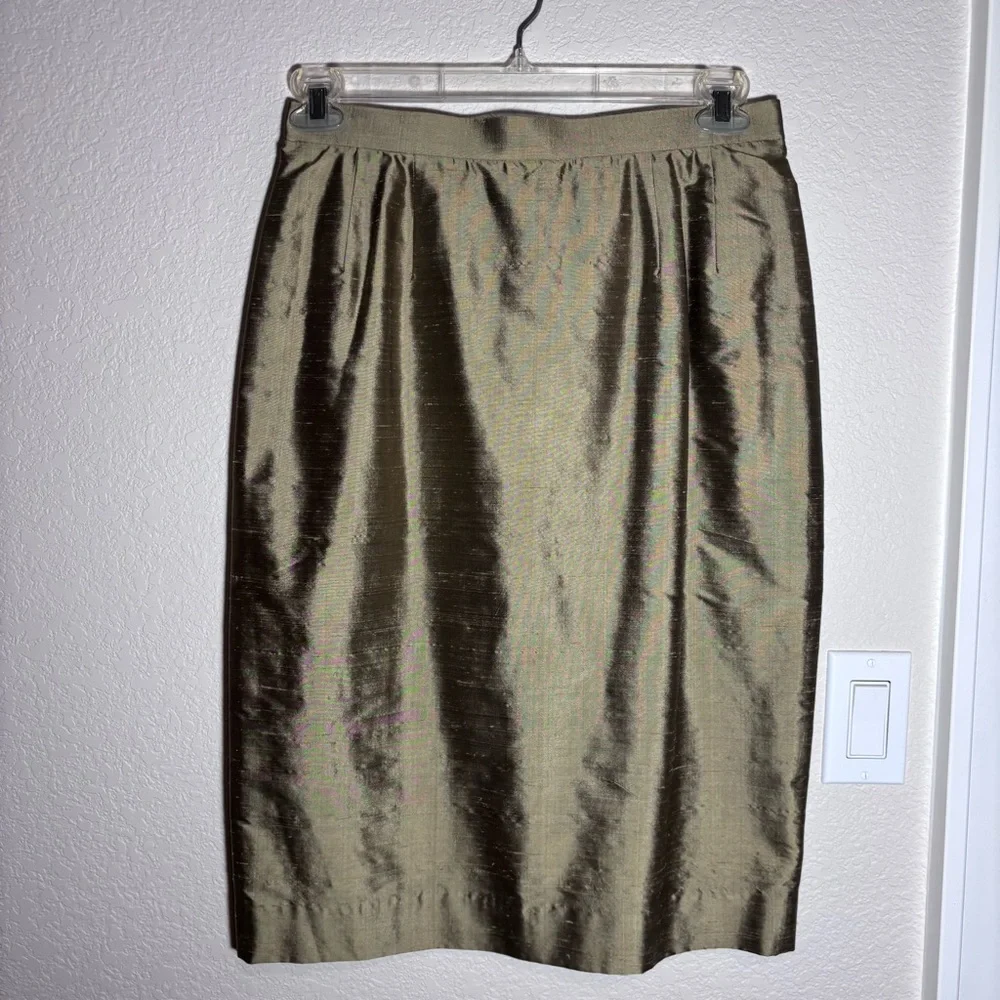 Vintage Carlisle Antique Gold 100% Silk Crop Tank Top And Matching Pencil Skirt - Picture 5 of 9